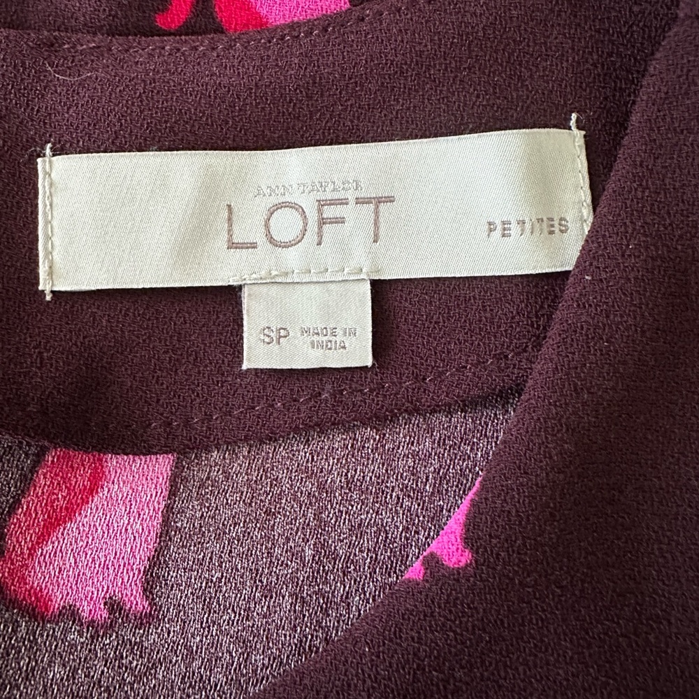 Ann Taylor LOFT purple & pink cat print shift dress size S Petite - Picture 11 of 13